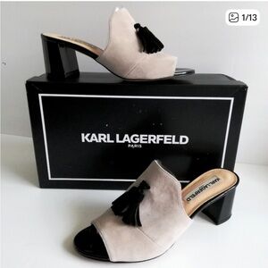 Karl Lagerfeld Hettie Suede Open Toe Slip On Mules